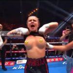 Daniella Hemsley’s flashed the crowd after winning the fight – video